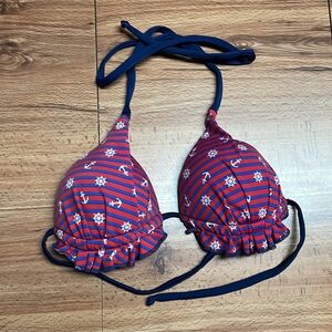 Striped Nautical Frill Bikini Top